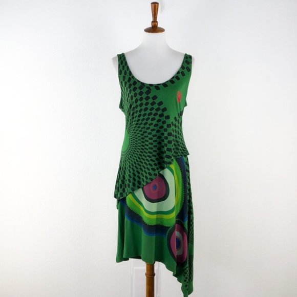 Desigual Dresses & Skirts - Desigual Green & Pink Asymmetrical Dress